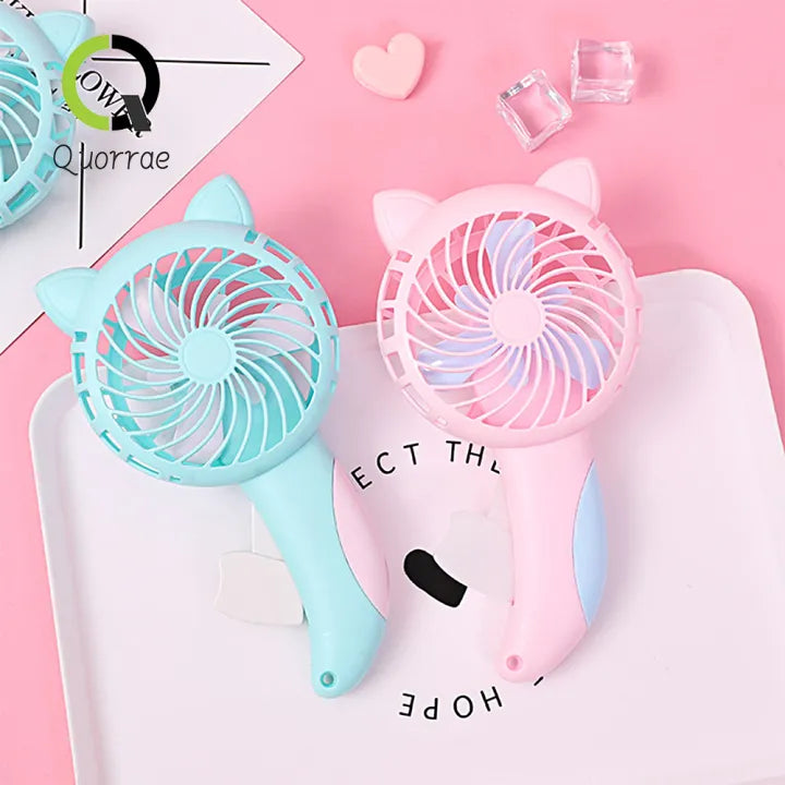 Cute Cartoon Cat Children Mini Hand Pressure Fan Summer Outdoor Small Fan For Kids No Battery Needed