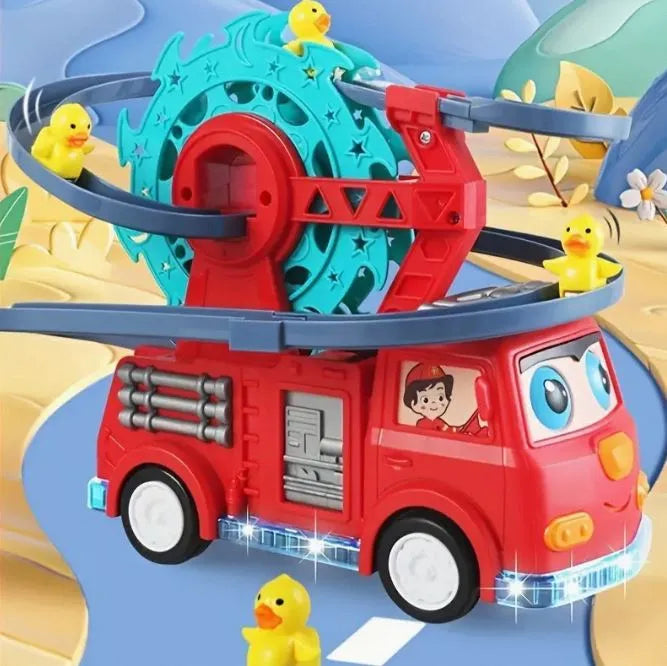Musical Fire Truck Duck Race Track Toy with Lights and Climbing Ladder